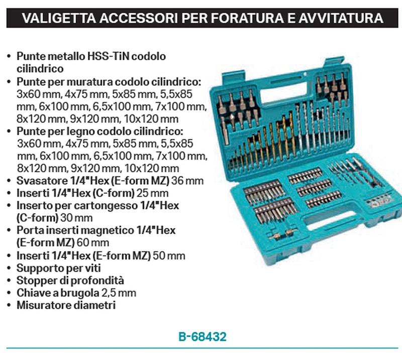 KIT MAKITA AVVITATURA 102 PEZZI B-68432